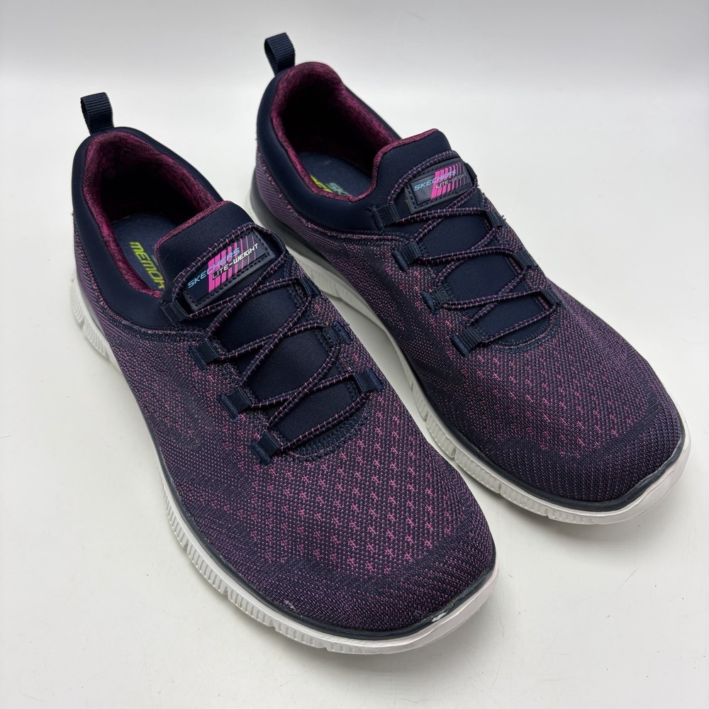 Skechers Sneakers Womens 10 Lite Weight Memory Foam Slip In Navy Pink Casual